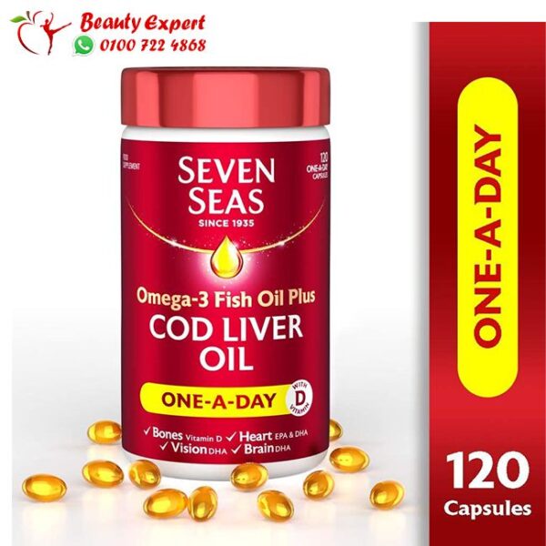 زيت كبد الحوت مع أوميغا 3 - seven seas omega 3 cod liver oil 120 caps