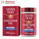 زيت كبد الحوت مع أوميغا 3 - seven seas omega 3 cod liver oil 120 caps