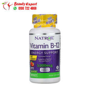 أشتري حبوب فيتامين b12 لتقوية الأعصاب Natrol بطعم الفراولة 5000 مكجم 100 قرص