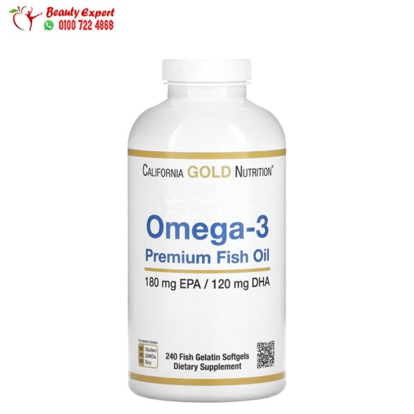 برشام الاوميجا3 لتحسين صحة الجسم Omega – 3 Premium Fish Oil California Gold Nutrition 240 كبسولة