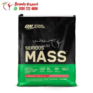 بروتين سيرياس ماس بنكهة الفراولة لزيادة الوزن والعضلات للمبتدئين Serious Mass 5.5 كجم 1 بروتين سيرياس ماس