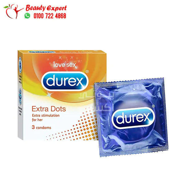 ديوركس عازل ذكري منقط لزيادة المتعة الزوجية 3 قطع - Durex Extra Dots 3-Pcs Condoms